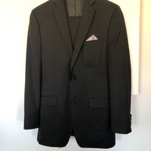 MENS ALFANI BLACK WOOL SLIM 2 PIECE SUIT, MACY’S